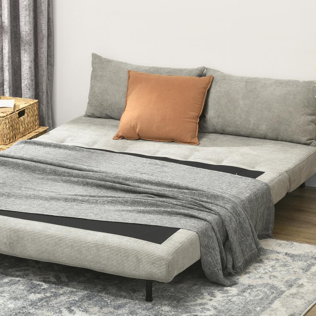 Double Sofa Bed with Adjustable Backrest and 2 Cushions. In Grey Linen-Effect Fabric