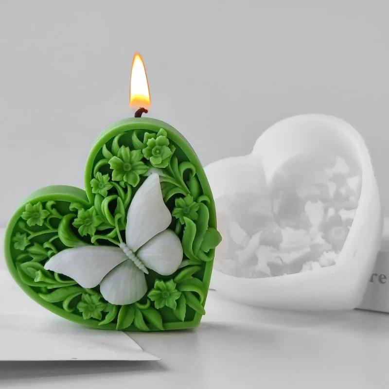 3D Relief Schmetterling Silikon Kerzenform DIY Liebe Blume Schmetterling Insekt Bastelbedarf Gips Zement Seife Form Valentinstagsgeschenk