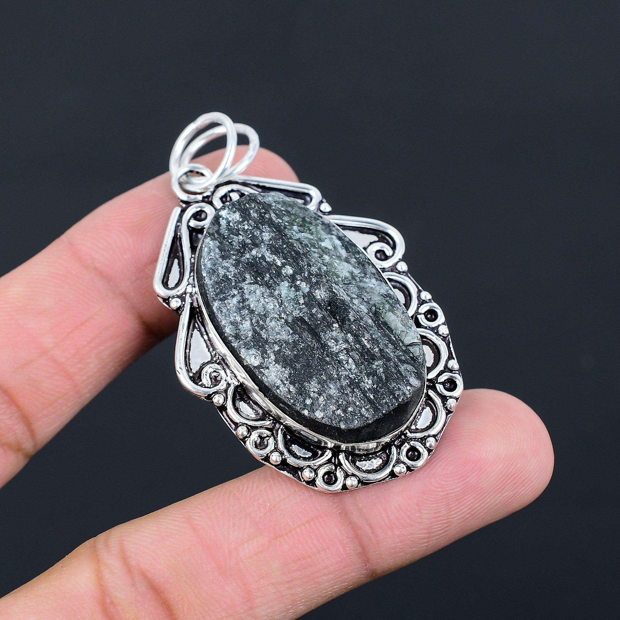 

Daughters Day Deal 925 Silver Black Tourmaline Rough Stone Birthday Wife Pendant