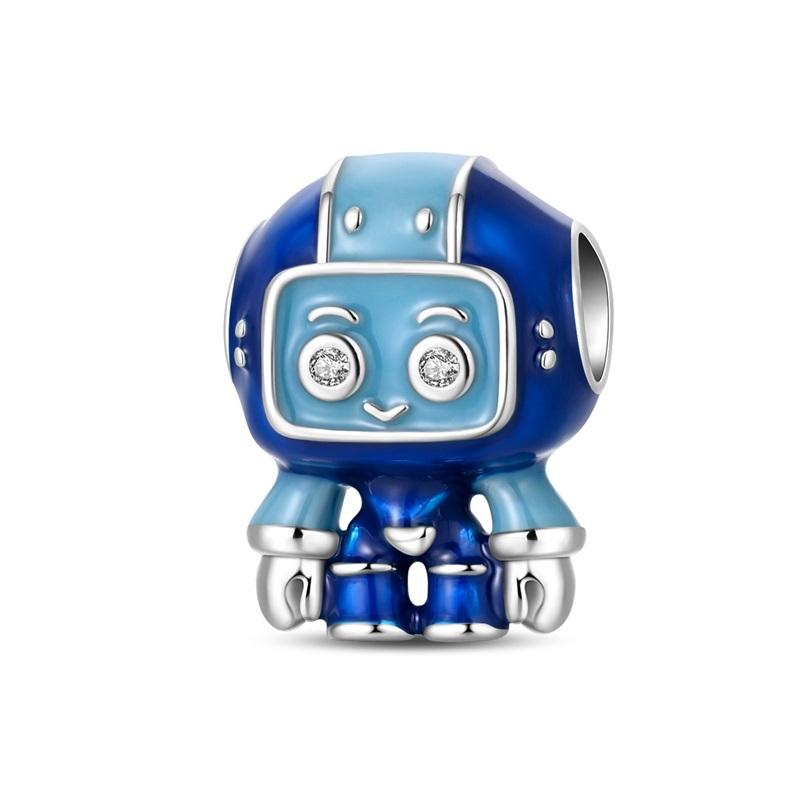 Lnlaid With Zircon Crown Charm Beads Copper Pink Robot Poodle Dangle For Original Braceletccharms Pendant Jewelry