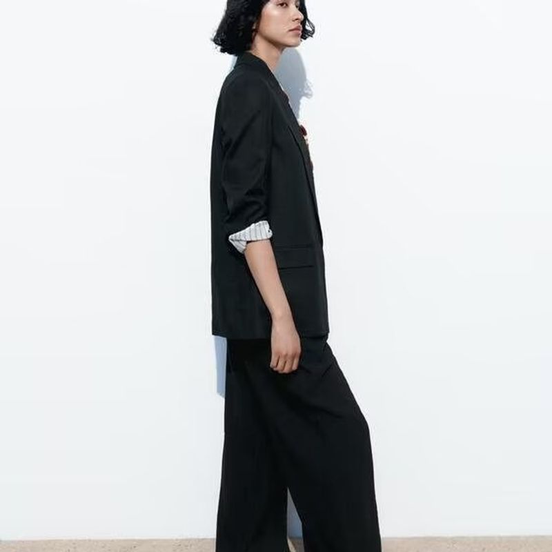 Zbzr Autumn New Women clothes Western Style Versitile Fashion Linen Blend Roll Sleeve Blazers 2753530