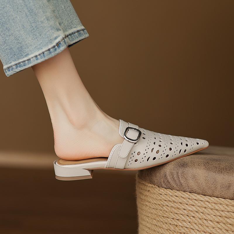 Fashion Women's Mueller Slippers Pointed Toe Slingback Stiletto Heels Sandals 2025 Summer New Low-heel Shoes for Woman Slides Women