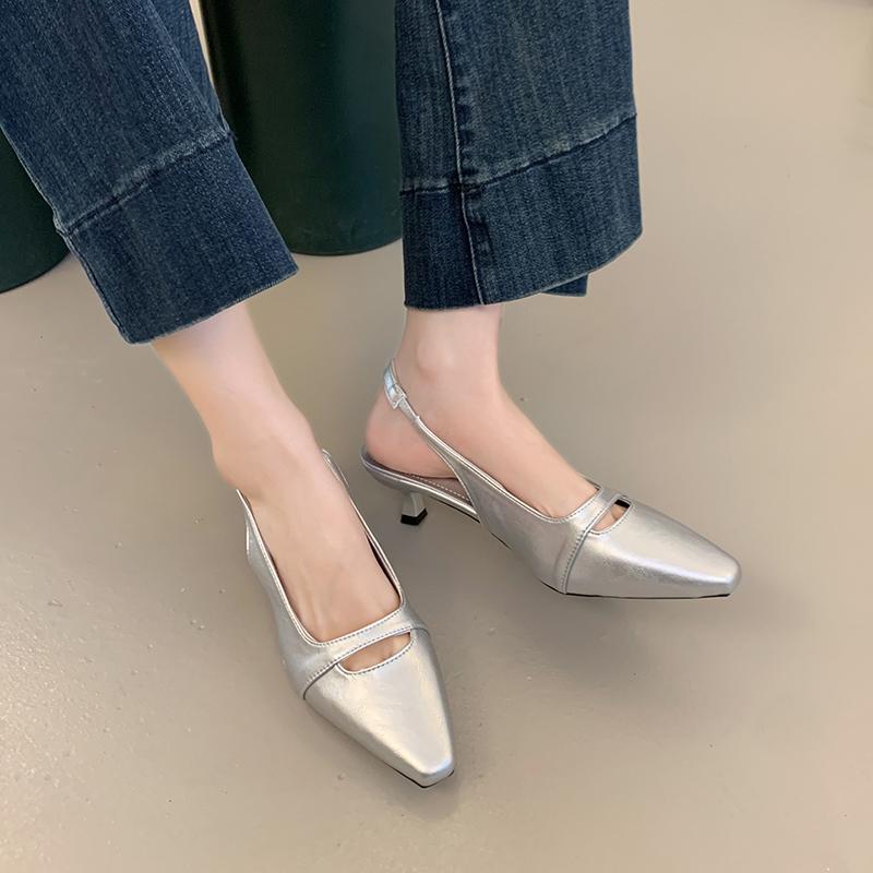 Women's Mid Heels Sandals Pointed Toe Elegant Pumps Summer Slingback Shoes 2025 Trend Fashion Shallow Dress Sandalias De Mujer