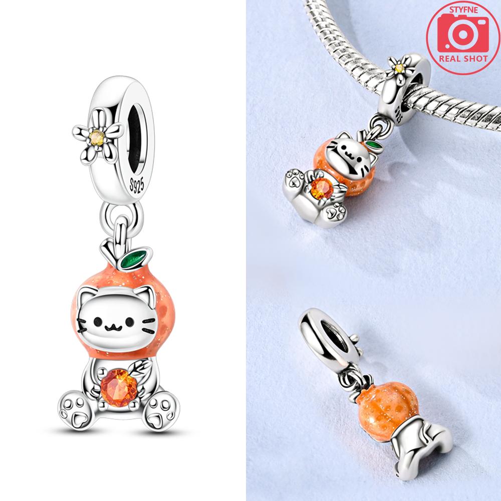 

Original Charms Copper Orange Cat Pink Zircon Cat Paws Flowers Beads Fit Bracelet Women Jewelry Making Diy Gift