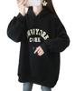 Pullover Plus Sizes Women's Fall/Winter Loose-Fit Long-Sleeve Fleece-Lined Hoodie, Stylish, (JP, Alphabet, M, Black)