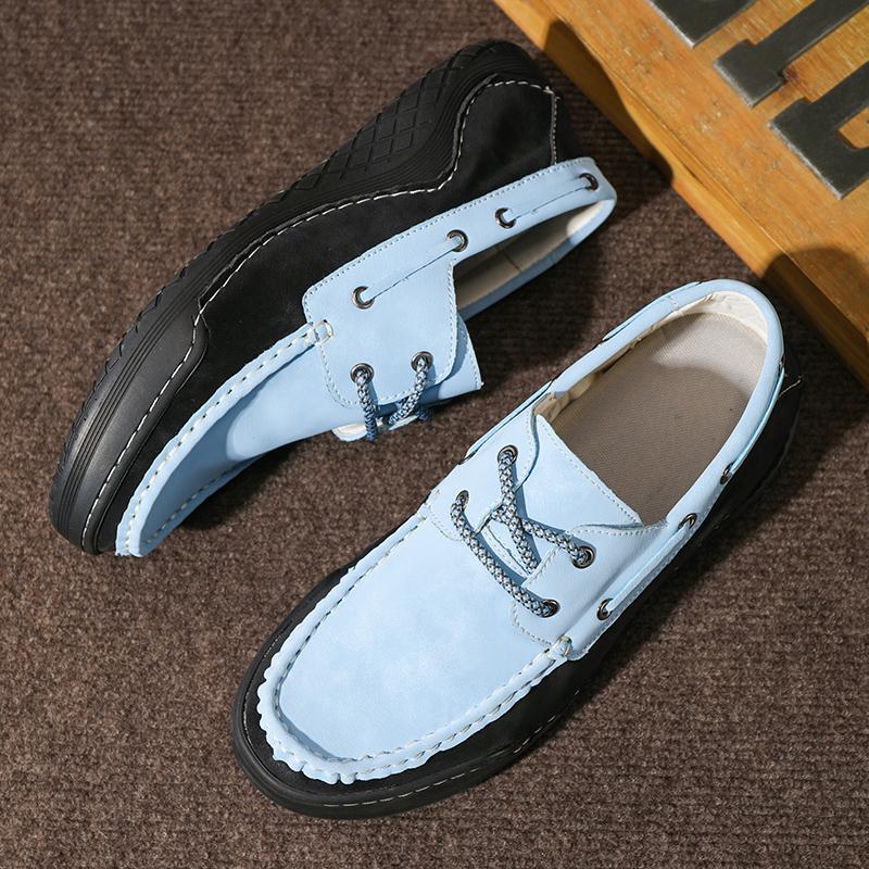 FashionHandmade Leather Men Shoes Casual Slip on Loafers Breathable Men Boat Flats Hot Sale Moccasins Punk Style Leisure Walk Footwear