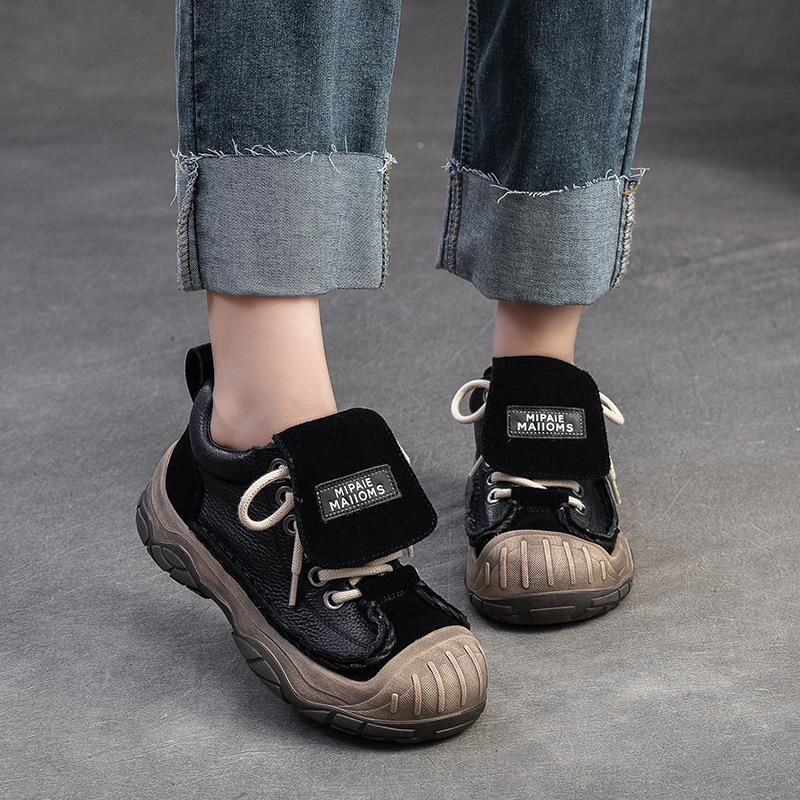 Fashion GKTINOO Retro Genuine Leather Sneakers Lace Up Women's Shoes 2025 Spring New Casual Round Toe Cowhide Flats