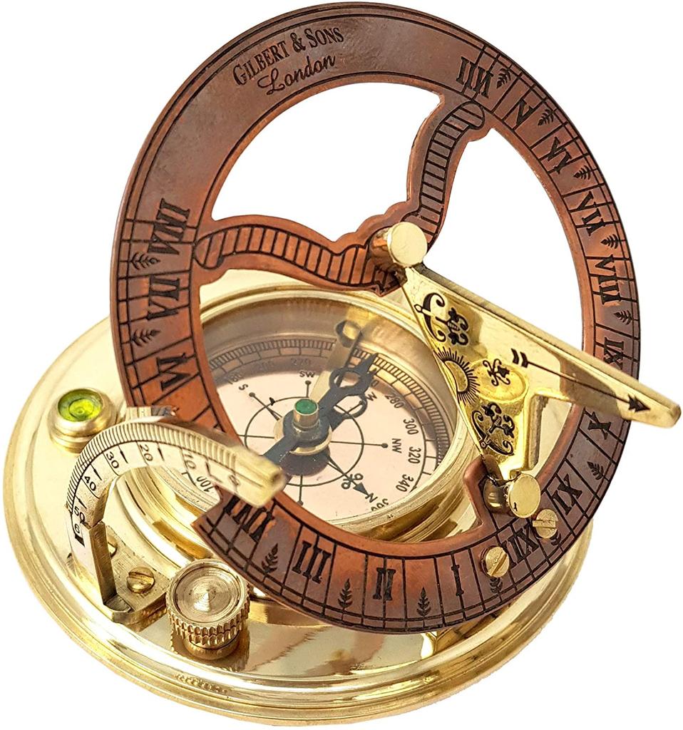 Marine - Antique Brass, Copper Sundial, Compass, Sundial
