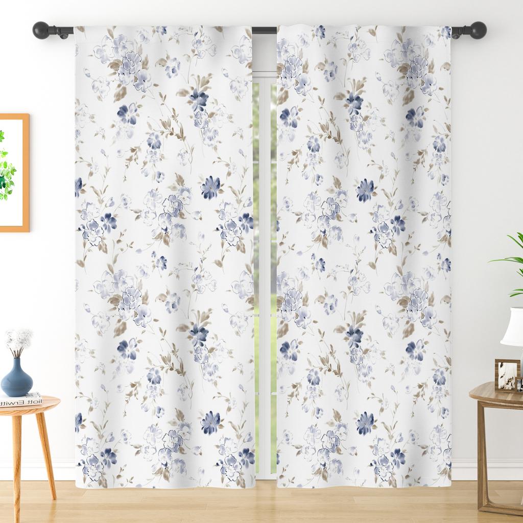 Set Of 2 Fresh Rural Style Window Curtains Floral Fragments Natural Decor Bedroom Dining Room Polyester Modern Blackout Made Treatment