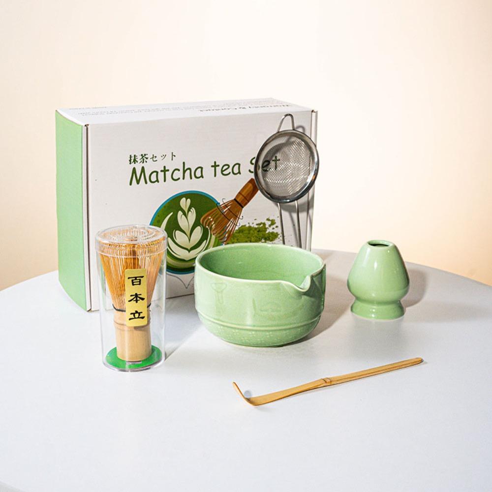 5/8Pcs Ceramic Matcha Bowl Set Reusable with Pouring Spout Green Tea Brewing Cup Japanese Matcha Set