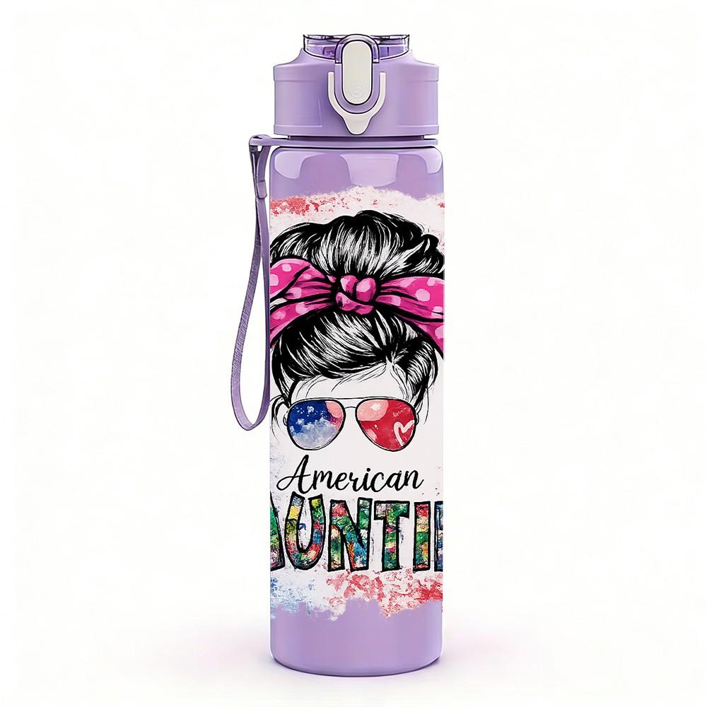 1PC Brave Girl Mask Vintage Pop Art Print 750ml Color Plastic Sports Water Bottle Leakproof Flip Straw Lid Suitable for Sports Office Home Use