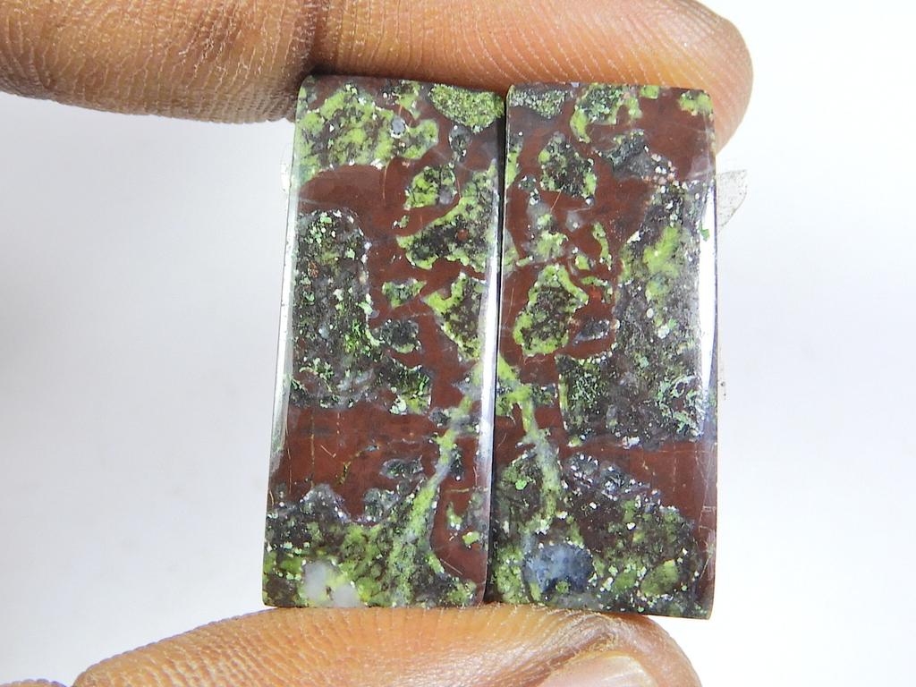 40Cts.NATURAL DRAGON JASPER PAIR RECTANGLE CABOCHON LOOSE GEMSTONE 11X27X5MM SK-418