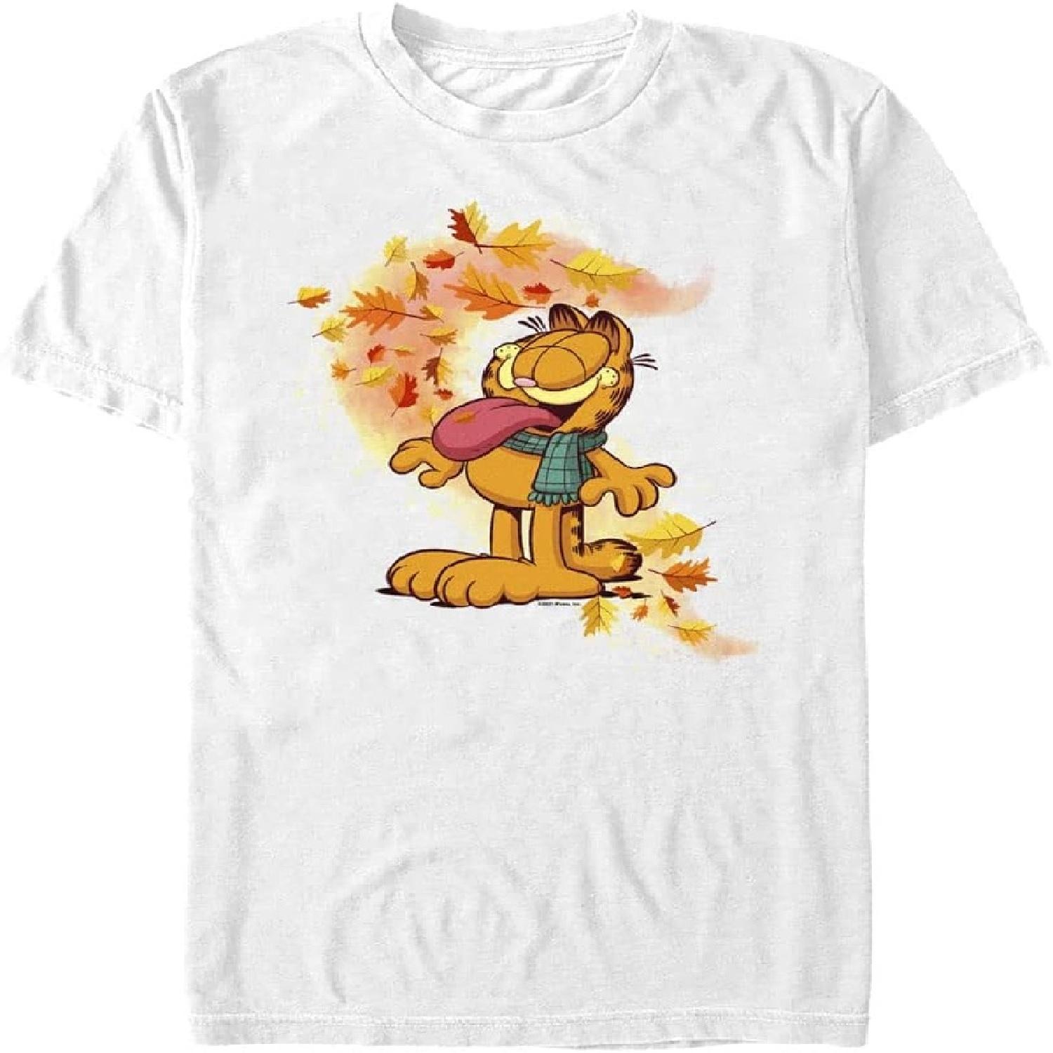 Никелодеон Большие размеры Гарфилд Осенние листья Мужские топы Футболка с коротким рукавом S