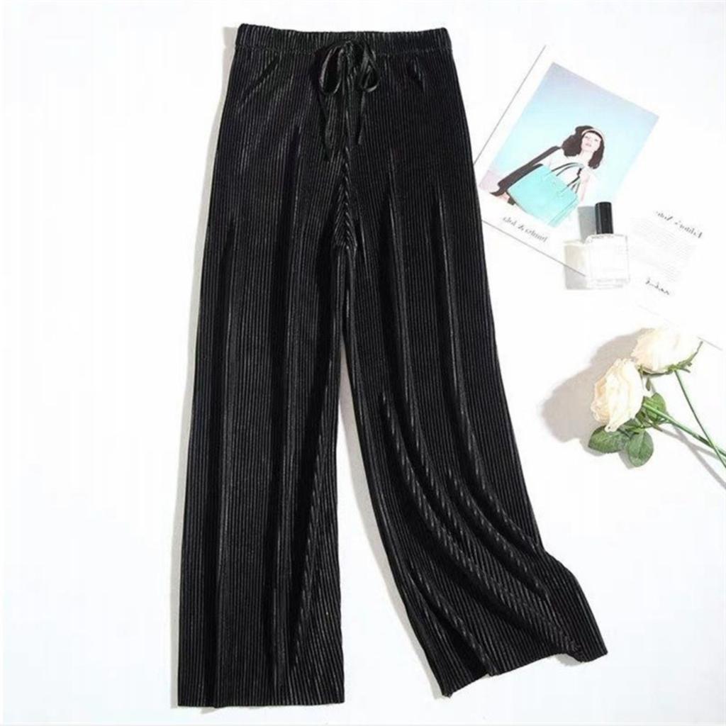 Damen Weitbein Eisseide Chiffon Freizeithose Cropped Hose