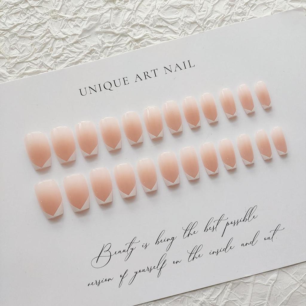 C603-Blush V-shaped French Nail Stickers - Xiaohongshu Style Temperate Short False Nails