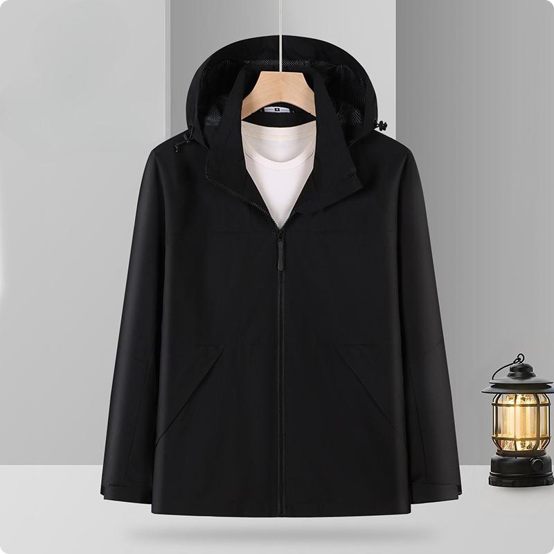 Men and Women Hooded Single-layer Jacket New Fashionable Couple Single-pressure Solid Color Windproof Waterproof Jacket Versatile