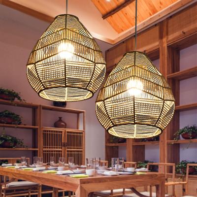 Vintage Hanging Lampshade Simulated Rattan Light Fixture Handmade Woven Lamp Shade for Living Room Bedroom Hotel Restaurant