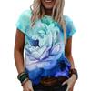 Dame Sommer T-skjorte Trend Blomstertrykk Retro Mote Kortermet Tees Casual Trykte Topper
