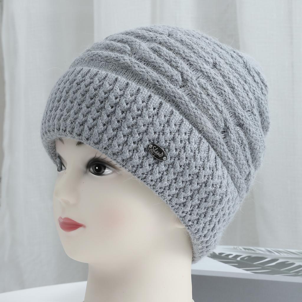 Plush Thickened Warm Woolen Hat for Mom Winter Warm Ear Protection Fashionable Grandma Woolen Hat