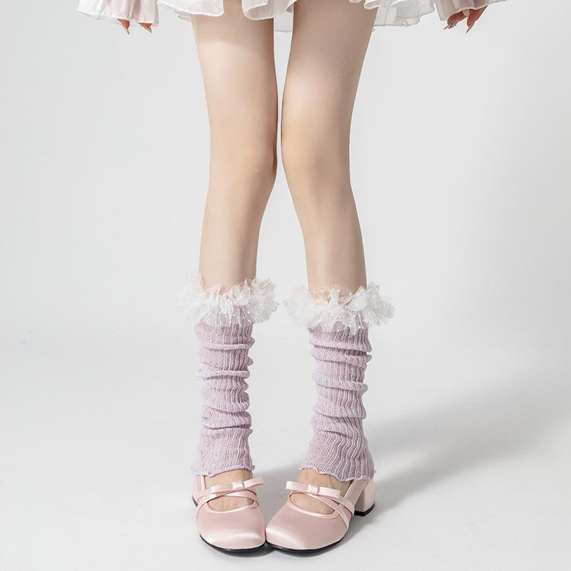 Lolita Girls Lace Ruffles Leg Warmers Women Long Socks Knitted Foot Cover Arm Warmer Y2K Spring Summer Boot Cuffs Stockings New