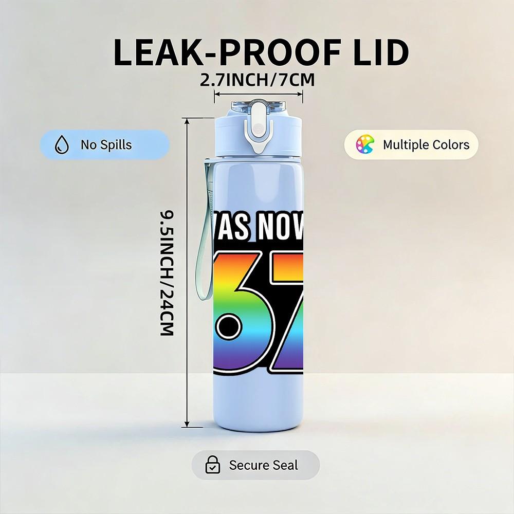 1PC I Was Now Im 67 Rainbow Letter 750ml Color Plastic Sports Water Bottle Leakproof Flip Straw Lid Suitable for Sports Office Home Use