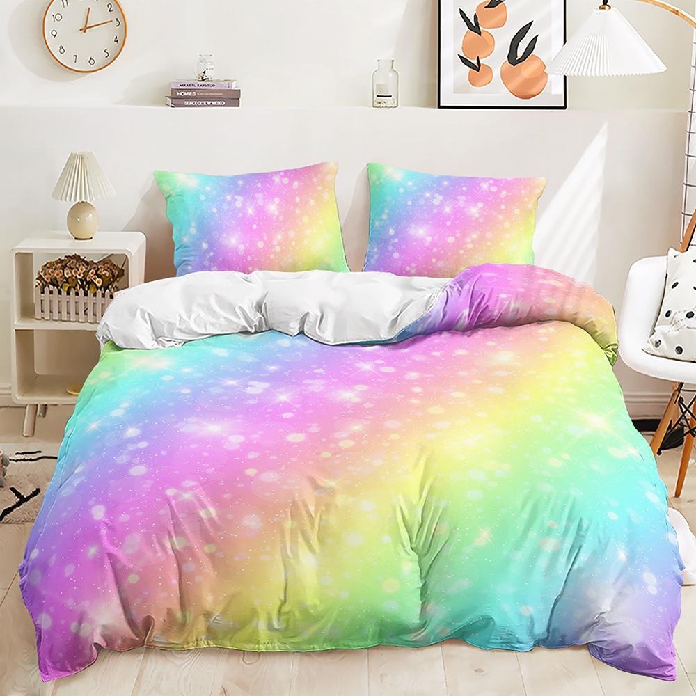 Bed Three-Piece Color Gradual Change Glitter Quilt Cover 3D Digital Printing Kit