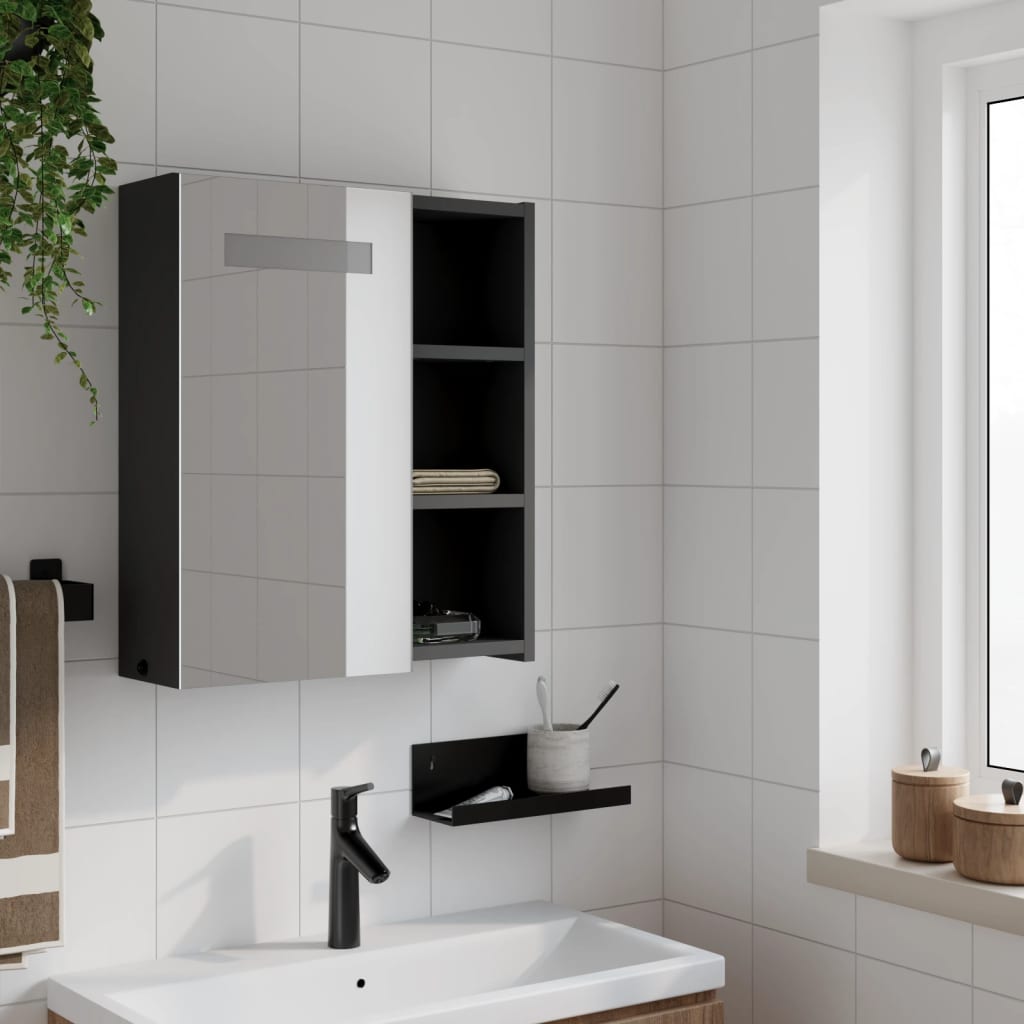 LED Lighted Mirror Cabinet Black 45 x 13 x 52 cm