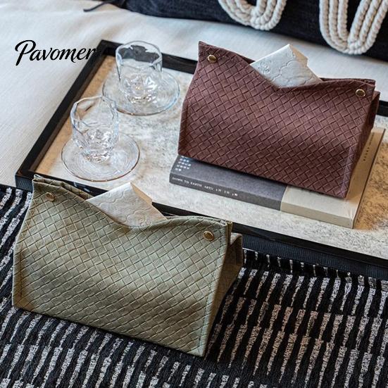Durable Kitchen Paper Organizer PU Leather Tissue Box Holder, with Snap Design, Portable Foldable Case for Office Facial Dispenser, Desk And