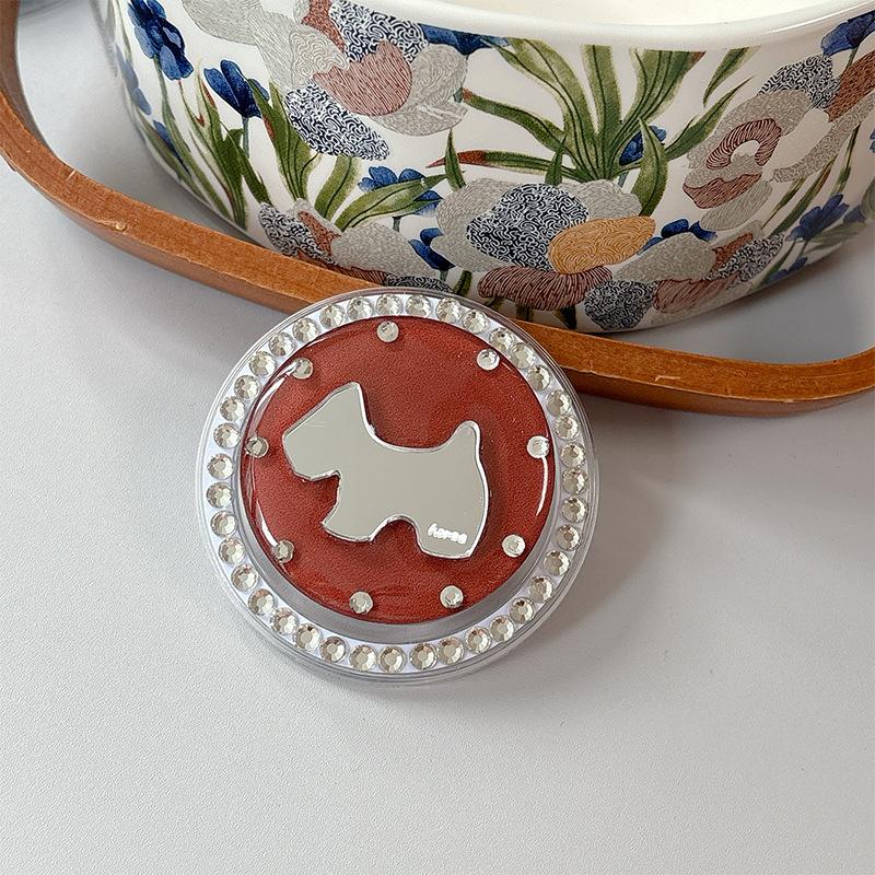 

Rhinestone Puppy Mirror Magnetic Suction Solid Color Round Mobile Phone Airbag Bracket Retractable Wind Portable Ring Buckle