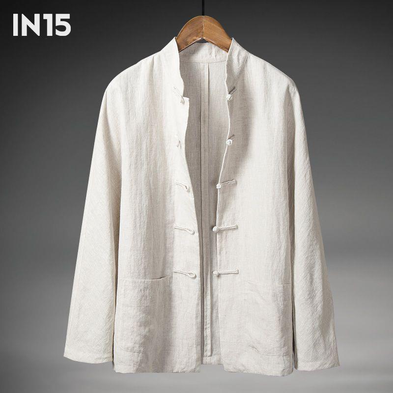 Men's Retro Chinese-Style Stand Collar Long Sleeve Linen Shirt