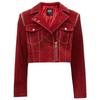 Women's Short Pig Split Leather Moto Jacket