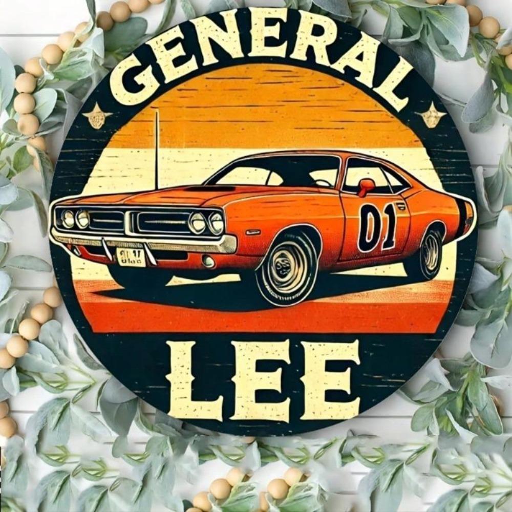 General Lee Vintage Metal Wall Art Tin Sign 8x8 Inch Retro Home Decor Dukes of Hazzard
