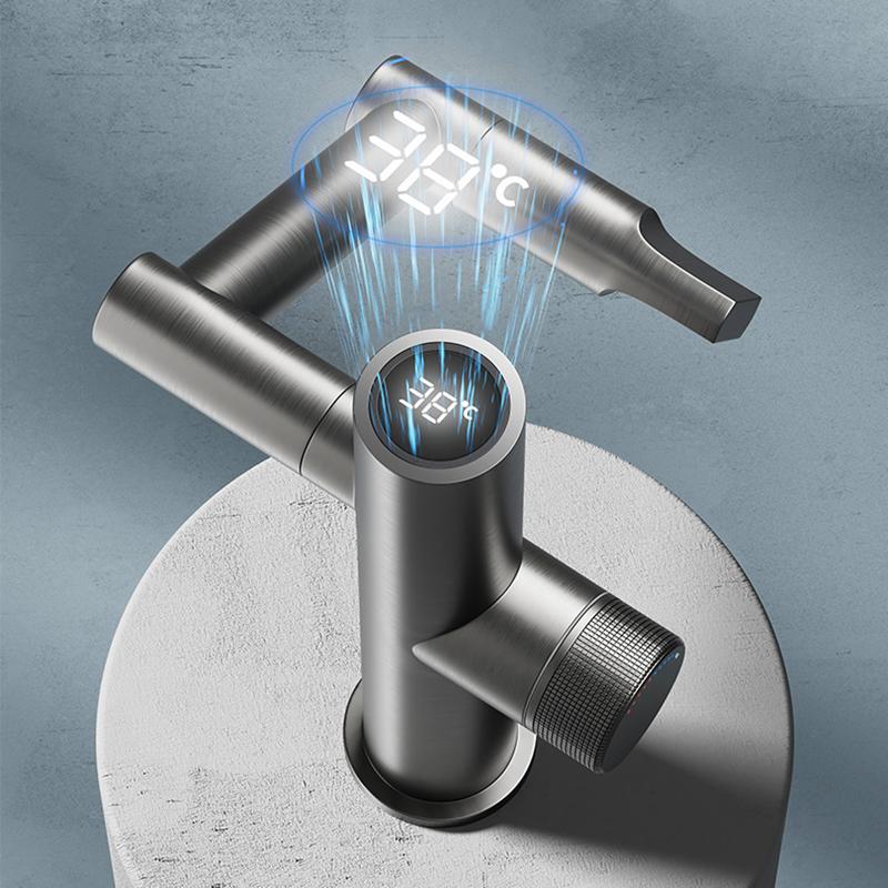 Digitalanzeige-Waschtischarmatur, Wasserhahn für Badewanne, 360-Grad-Schwenkbad-Wasserhahn, Einhand-Waschtischarmatur, Heiß- und Kaltmischer