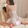 Sexy Lingerie for Women Erotic Porno Hollow Lace Sheer Mesh Ruffles Dress Bodysuit Outifit Underwear Lolita Dress Sex Costumes