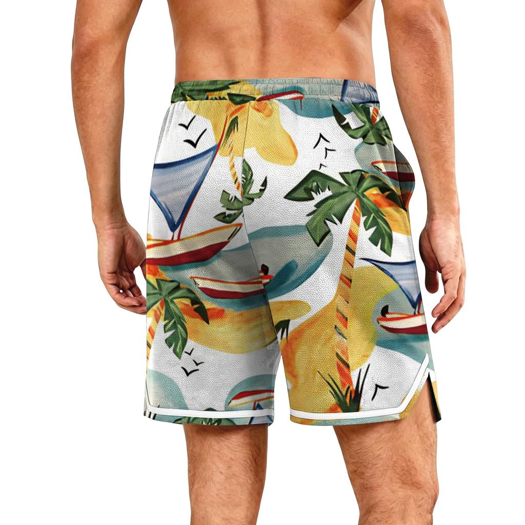 Men Mesh Breathable Casual Sports Shorts with Elastic Waistband and Drawstring Beach Style Printed Design for Summer Activities