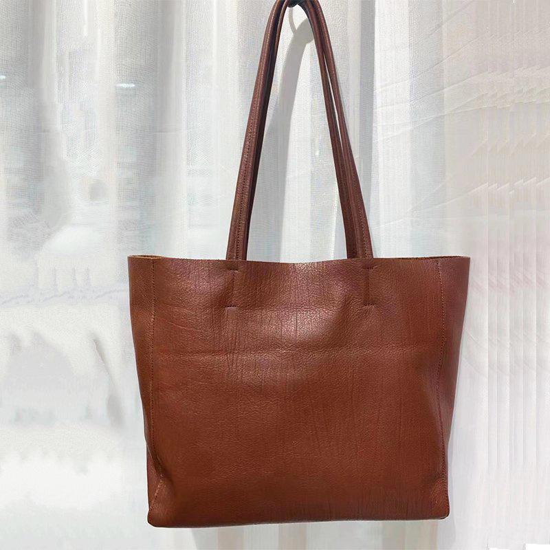 

Top-grain Cowhide Large Shopping Bag Genuine Leather Women s Casual and Simple Tote Mother Bag Women s Designer Luxury Bag 35x12x30cm кирпич красный
