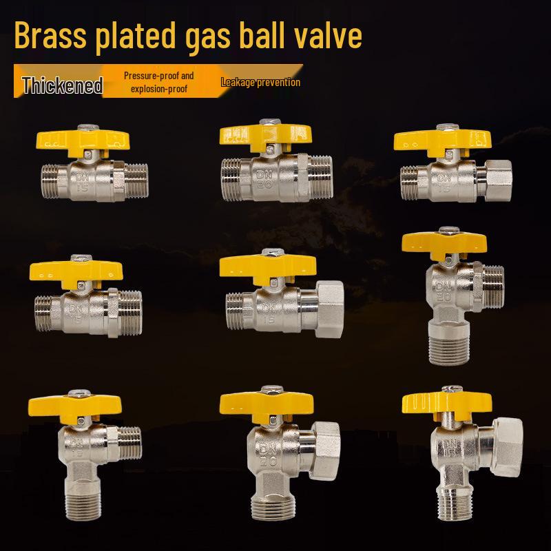 Brass Gas Valve: 4-Point Household Threaded, 6-Point Floor Heating Boiler Ball Valve, Wall-Hung Angle Valve