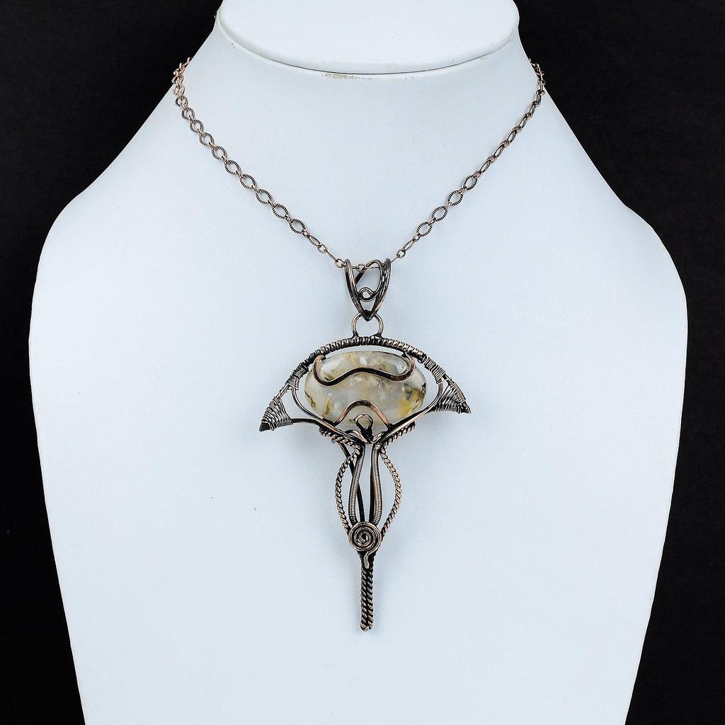 Plume Agate Pendant Copper Wire Wrapped Pendant Stylish Pendant Plume Agate Gemstone Jewelry Handmade Pendant Copper Jewelry Gift For Mother