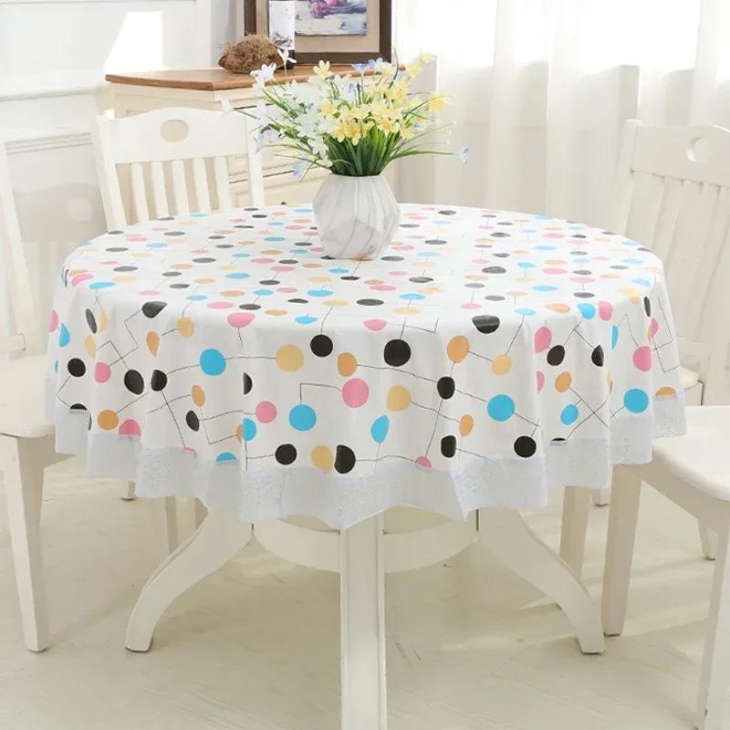 2 Meter Lace Edge Circular Coffee Table Mat PVC Circular Tablecloth Waterproof Anti Scald Anti Oil Wash Free Cloth