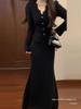 Women's Autumn 2025 French Black Knitted Dress - Small Size, Fragrance Style