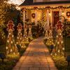 Christmas Decorations for Garden Beds Gingerbread Solar Light, Waterproof Outdoor Yard Light with Warm Metal Decor Waterfall LED, Pathway Stake