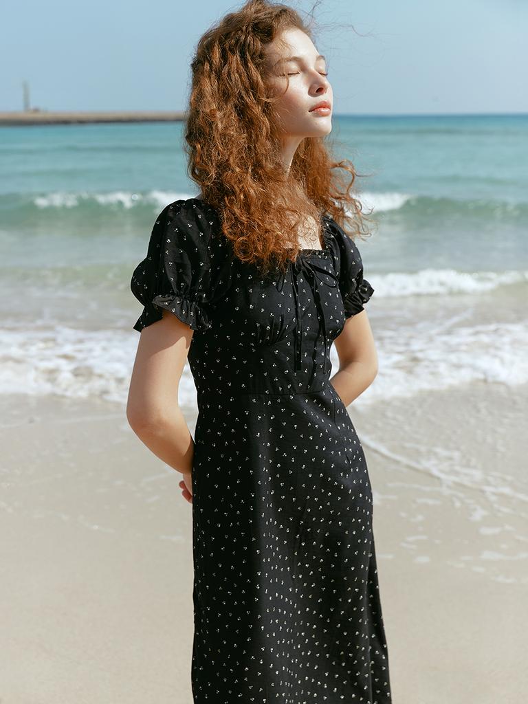 Lenina Melania Puff Sleeve Dress_Black