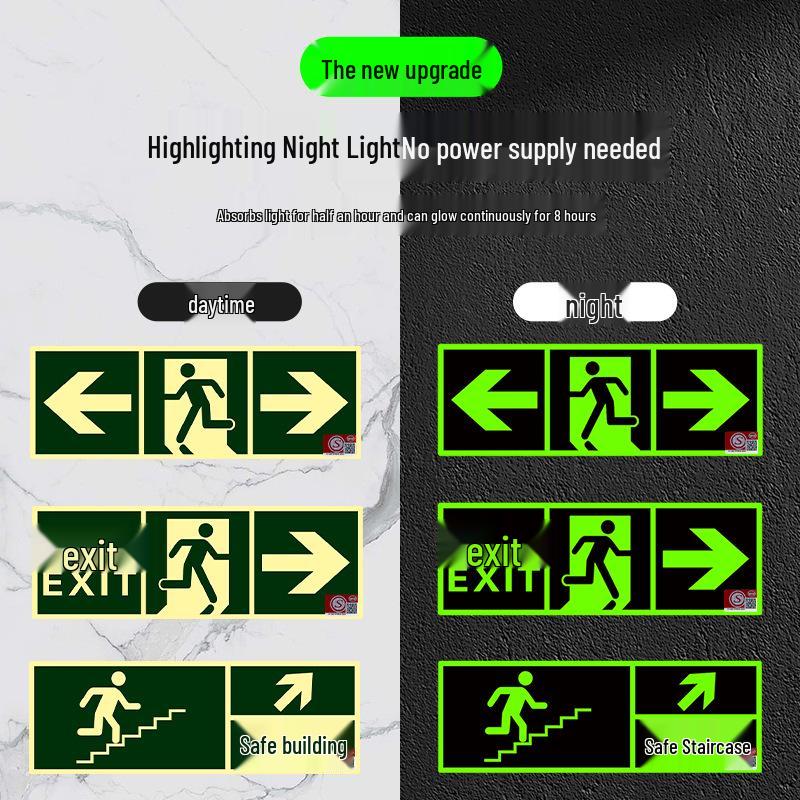 Fluorescent Fire Exit Sign - Self-Adhesive, No Wiring