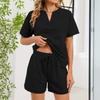 Women's Fall Two Piece  Outfits Short Sleeve Tops Tee Shirts Wide Leg Shorts Sets