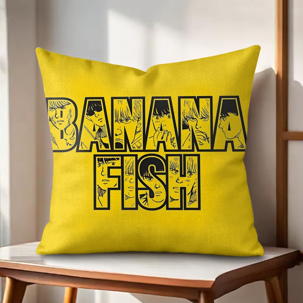 Hot Anime BBanana Fish Cushion Cover Natural Linen Organic Fabric DoubleSided Printing Couch Pillow Covers Home Decor