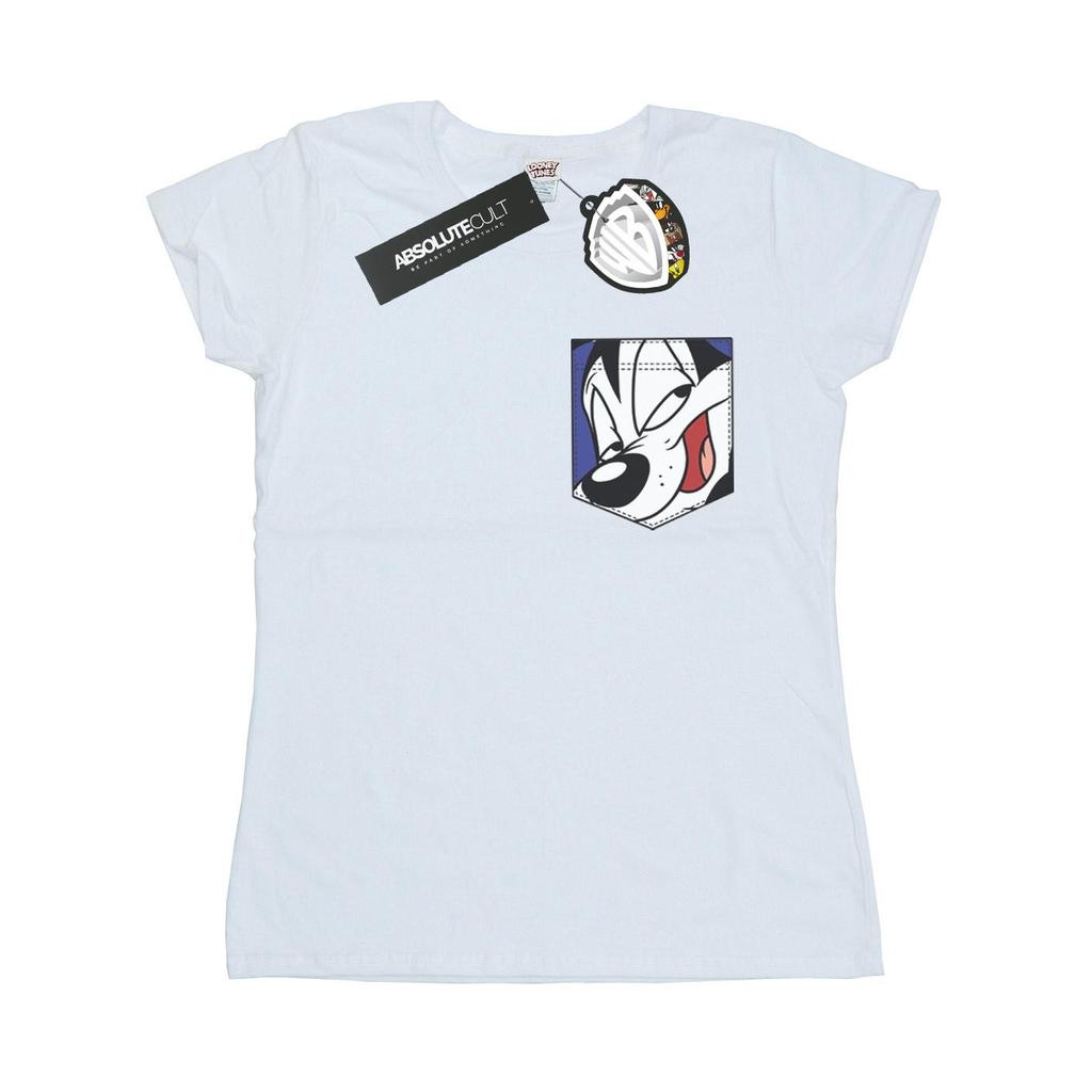 Looney Tunes Womens/Ladies Pepe Le Pew Face Faux Pocket Cotton T-Shirt