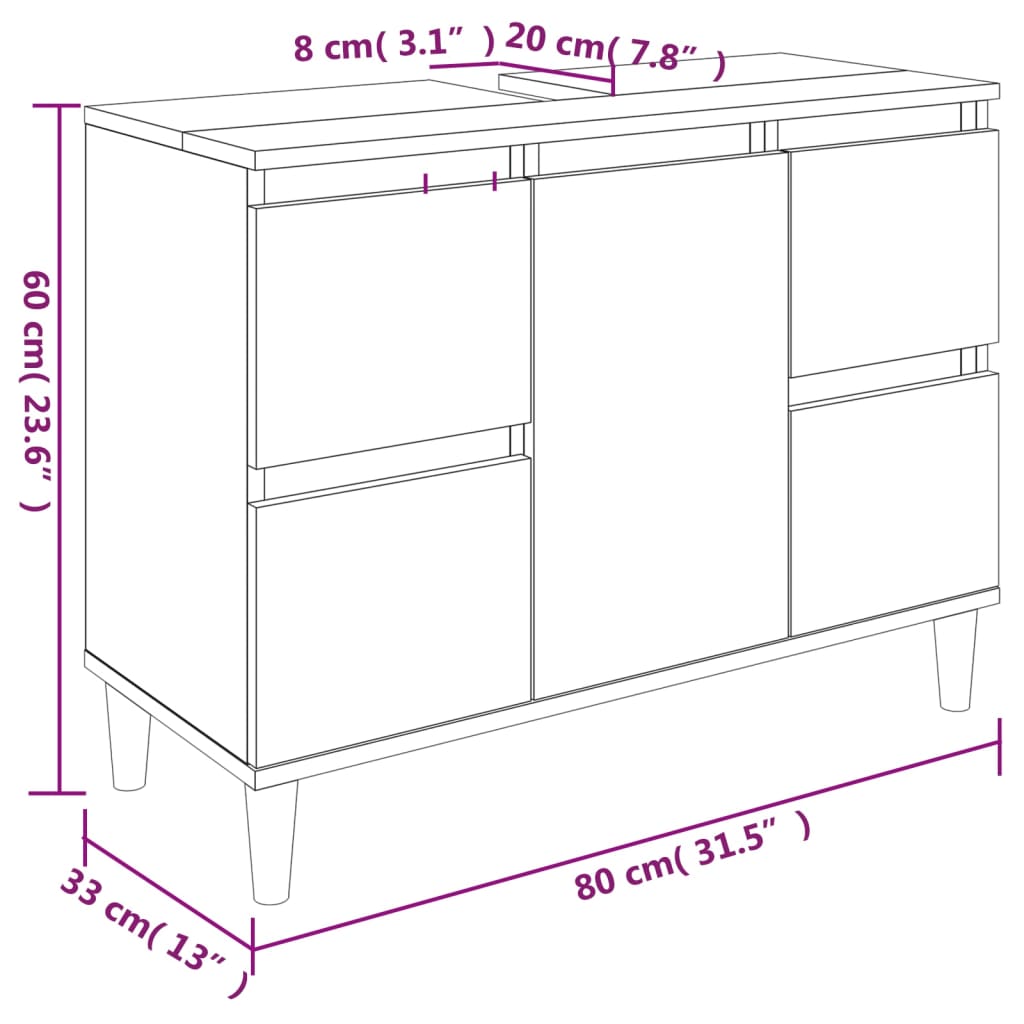 Bathroom Vanity Cabinet in Smoked Oak 80 x 33 x 60 cm Engineered Wood