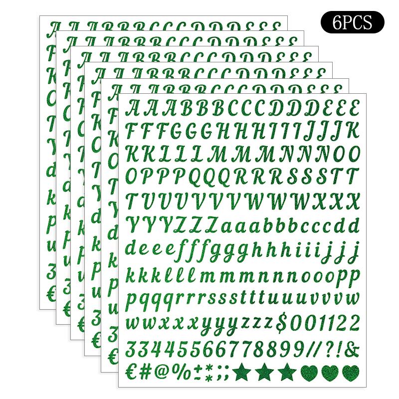 6 Sheets Craft Letter Stickers, 1080 PCS Glitter Script Alphabet A-Z Vinyl Self Adhesive For Gift Wrapping, Party Cards, Wedding