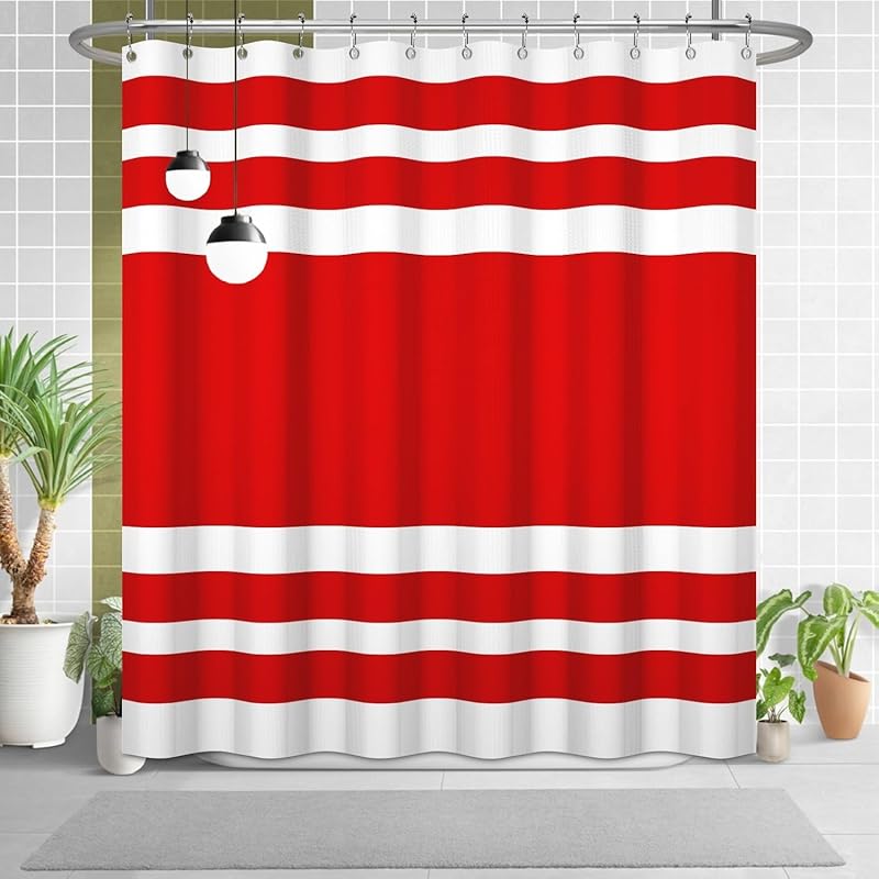 White Navy Blue Shower Curtain for Bathroom 72x72inches Boho Navy Blue and White Striped Waffle Shower Curtain Set with Hooks Bohemia Geometric