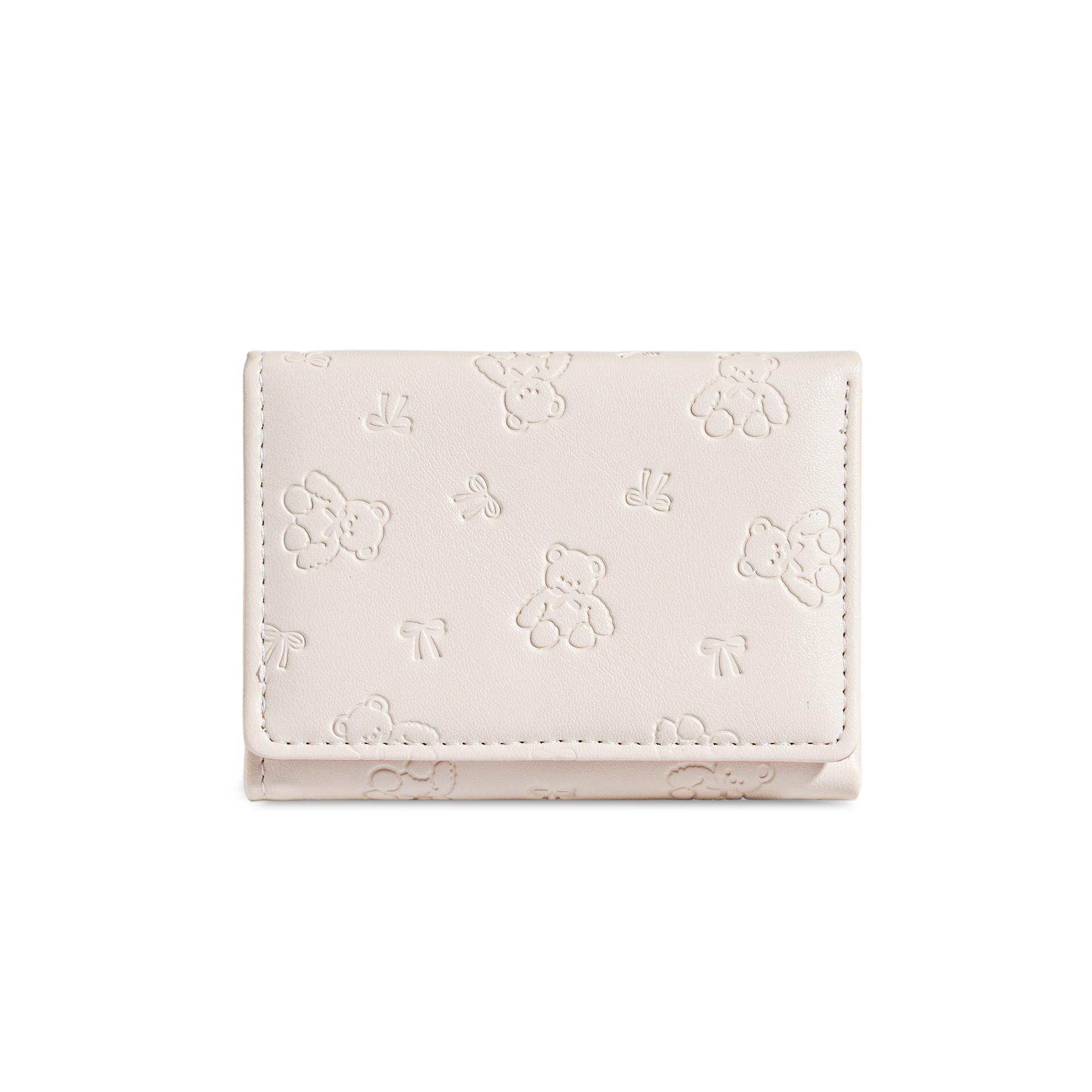 

Cute Small Wallet, Card Bag, Short Girls Change Bag, Embossed Bear Bow, Multi-Card Position, Three-Fold Bag.